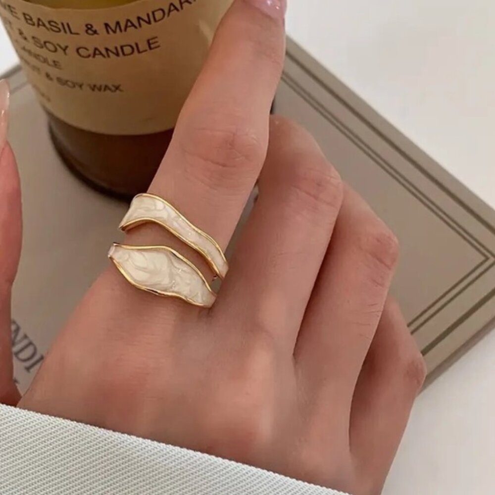 Anthropologie Gold and Cream Sculptural Ring